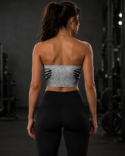 Women's Performance Compression Tube Top – White & Black Athletic Crop Top - Image 2