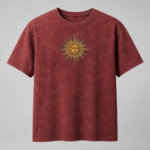 Vintage Washed Burgundy Sun Graphic Oversized T-Shirt | Premium Cotton Streetwear