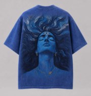 Shiv Oversized Acid Wash Blue T-Shirt | Front Quote & Back Lord Shiva Artwork - Image 5