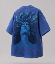 Shiv Oversized Acid Wash Blue T-Shirt | Front Quote & Back Lord Shiva Artwork - Image 3