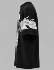 Divine Guardian Oversized Black Graphic T-Shirt | Premium Cotton Angel Warrior Print - Image 3