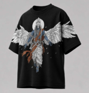 Divine Guardian Oversized Black Graphic T-Shirt | Premium Cotton Angel Warrior Print - Image 6