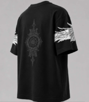 Divine Guardian Oversized Black Graphic T-Shirt | Premium Cotton Angel Warrior Print - Image 4
