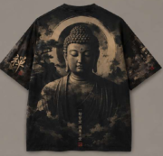 Zenzy Buddha Oversized T-Shirt – Premium Washed Black Cotton | Minimal Front & Vintage Buddha Back Print | Unisex - Image 2