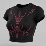 Women's Gothic Black Crop T-Shirt – Pink Tribal Graphic | Oversized Streetwear Tee