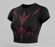 Women's Gothic Black Crop T-Shirt – Pink Tribal Graphic | Oversized Streetwear Tee