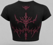 Women's Gothic Black Crop T-Shirt – Pink Tribal Graphic | Oversized Streetwear Tee - Image 4