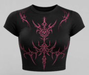 Women's Gothic Black Crop T-Shirt – Pink Tribal Graphic | Oversized Streetwear Tee - Image 3