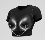 Women's Gothic Rhinestone Chain Crop T-Shirt – Black Y2K Streetwear Top - Image 5