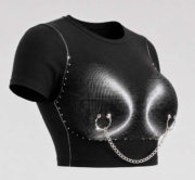 Women's Gothic Rhinestone Chain Crop T-Shirt – Black Y2K Streetwear Top - Image 4