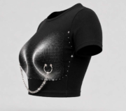 Women's Gothic Rhinestone Chain Crop T-Shirt – Black Y2K Streetwear Top - Image 3