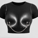 Women's Gothic Rhinestone Chain Crop T-Shirt – Black Y2K Streetwear Top