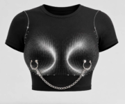 Women's Gothic Rhinestone Chain Crop T-Shirt – Black Y2K Streetwear Top