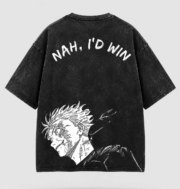 Nah, I'd Win Acid Wash Oversized Anime T-Shirt – Premium Cotton Streetwear - Image 2